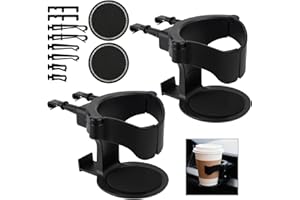 Kuvarix Getränkehalter Auto Verstellbarer, 2 Stück Becherhalter Auto Universell mit 2 Untersetzer, für Aschenbecher Kaffeebecher Getränkedose (Schwarz)