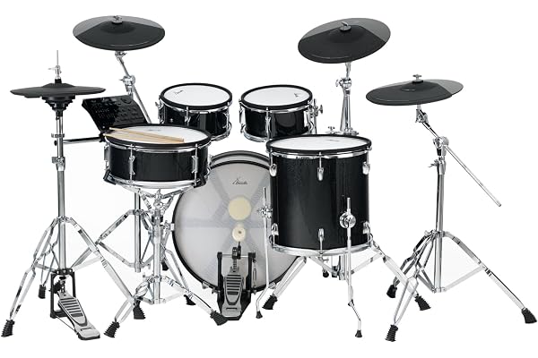 XDrum DD-670 Mesh batterie électronique drum kit avec vrai HiHat et cuves - pad de caisse claire 14" et pad de grosse caisse 20" - 720 sons, 20 kits de présélection - matériel inclus - noir brillant