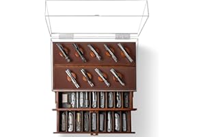 Holme & Hadfield Présentoir à couteaux de qualité supérieure pour jusqu'à 50 couteaux – Organiseur de couteaux de poche extra large en bois fabriqué à la main pour les collectionneurs EDC – Luxe conçu