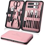 Keiby Citom Tagliaunghie Set Professionale - Grooming Kit Strumenti per Manicure e Pedicure 18 pcs con Bella Box (Nero Rosa)