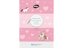 Dabelino Lot de 25 feuilles de papier à lettres pour enfant Motif cheval Rose Format A5 ligné + 10 enveloppes