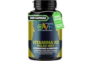 PARAFARMACIA, ORGANIC VITAMINS & FOOD Parafarmacia OVF, Vitamina K2 mk7 200 mcg All Trans, 300 capsule (10 mesi di fornitura), Vitamina K2 pura, Ottima per ossa e Vasi sanguigni