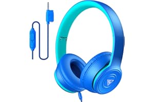 DOQAUS Casque Audio Enfant, Casque pour Enfant à Volume limité 74/85/94db Casque Filaire avec Micro pour Enfants, Fonction Partage, Casque pour Garçons Filles Ecole Voyage Cellulaire Tablette(Bleu)