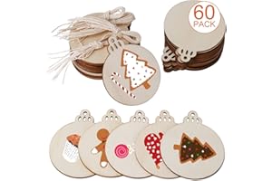 SAVITA 60 Pezzi Dischi Legno - Palline di Legno, Ornamenti Natalizi Verniciabili per Artigianato Fai-da-Te, Decorazioni per Alberi di Natale, Decorazioni Sospese per Le Vacanze