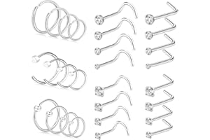 BODYA 28Pcs Nose Rings and Studs Surgical Steel 20 Gauge Nose Rings Set L Shaped Nose Studs Nose Piercing Jewelry