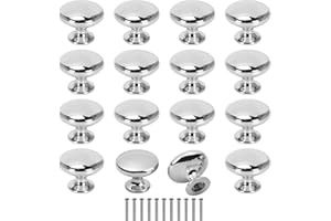 Zythrem 12Pcs Chrome Cabinet Knobs 30mm Silver Polished Drawer Knob Round Cupboard Wardrobe Door Knobs Mushroom Shape Pull Handle with Screws for Kitchen Bathroom Wardrobe Drawer Cupboard Furniture
