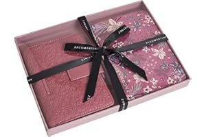 PACO MARTINEZ Set de Regalo para Mujer, Caja Regalo con Cartera Billetero para Mujer y Libreta en Color Vino con Estapado de Flores, Idea de Regalo de Cumpleaños, Aniversario o Navidad