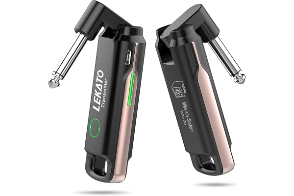 LEKATO WS-70 Système de guitare sans fil avec 70 canaux <3 ms Récepteur émetteur de guitare à faible lantance Rechargeable pour guitares Basse (Pink)