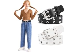 WERFORU Cinturón infantil de piel sintética para pantalones vaqueros con doble ojal