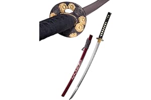 ‎57 SPECIAL REPLICAS Katana Rot Schwert Scharf Echt Zum Training Metall Stahl 1045 Handgravierte Scheide Samurai 100% Handarbeit nur für Erwachsene - 18 Jahre erforderlich DS034