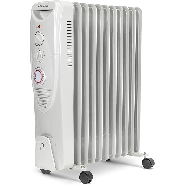 MONHOUSE Oil Filled Radiator – Plug in Portable Electric Heater – 5 Power  Settings, Adjustable Temperature/Thermostat - Thermal Safety Cut Off, 24  Hour Timer u0026 Fan – 11 Fins 400W Up To