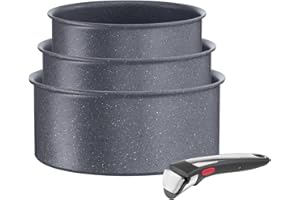 Tefal Ingenio Lot de 3 casseroles 16/18/20 cm + poignée amovible, Induction, Revêtement antiadhésif, Empilable, Compatible la
