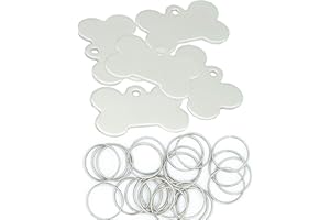 STAYMAX Lot de 20 étiquettes d'identification vierges en aluminium en forme d'os pour chien avec porte-clés Argenté