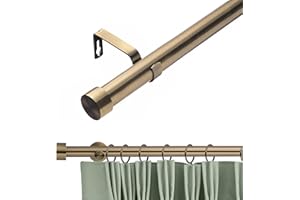 Lister Cartwright 28mm Antique Brass Adjustable Telescopic Extendable Metal Curtain Pole Set with Stopper Finial Voile Easy fit to Outdoor, Bedroom, Living Room (70-120 cm)