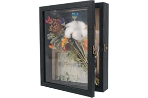 GraduationMall 20x25cm Cornice Shadow Box Cornice Portafoto con Vetrina,per Cimeli, Bouquet, Medaglie e Foto, Scatola per Ricordi, Nero retrò