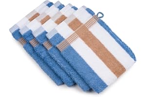 Gözze - New York Gant de Toilette à rayures, Lot de 4, Doux et absorbant, 100% Coton, 17 x 24 cm - Marron/Blanc/Fjord