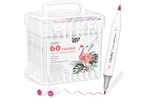 Ohuhu Marcadores para libros para colorear para adultos, sin sangrado, 60 colores, a base de agua, doble punta, pincel y marcadores de colores finos para niños, adultos, principiantes, bolígrafos de