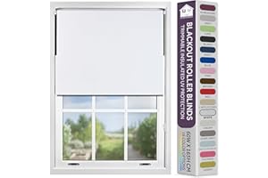 FURNISHED Blackout Roller Blind with Metal Fittings Trimmable Insulated Thermal Fabric Heavy-duty Easy Install Brackets Window Roller Blinds - White, 90W x 165H cm