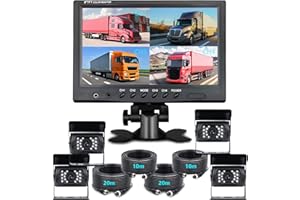 HODOZZY Kit Telecamera Posteriore Auto da 9 Pollici con Cavo a 4 Pin, 4 Telecamere Retrocamera a Specchio Telecamera Impermeabili per Camion Camper Furgoni, Sistema di Assistenza al Parcheggio 12V / 24V / 35V