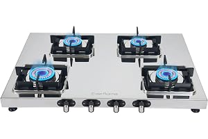 Everflame Prime Gas Stove| 4 Burner Stainless Steel Stove | Manual Ignition | LPG Stove | Gas-Saver | (1.2MM)-Thick SS Body | Brass Burner | ISI Certified | 2 Years Product Warranty + Doorstep Service