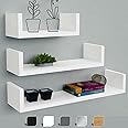 HOMION Floating Shelf Set Of 3 Different Sizes U Shape Wooden DIY Display Unit Shelves U shaped Wall Mount Shelf Living Room Kitchen Garage Caravan Camping Room Storage Shelves (White)