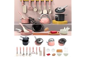 ANTUK Kids Pretend Play Kitchen Accessories Set, Kids Kitchen Playset with Pots Pans Utensils Cookware Food, Cooking Utensils, Kitchen Cookware Playset Toys Gift for Boys Girls Toddlers 3+ (Pink, 28PCS)