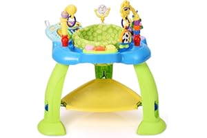 LIFEZEAL Jumperoo Bebe Triangulaire et Réglable en 3 Hauteurs, Sauteur Bebe Musical avec Lumières et des Jouets, Transat Bébé 6-36 Mois, Aire d'Eveil à Rebonds avec Charge de 25KG,Vert et Bleu