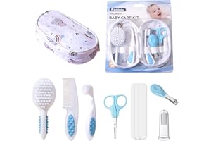 CAVSPKART 7PCS Infant Safety Care Set Grooming Kit,Nursery Care Kit with Hair Brush,Comb,Nail File,Nail Clipper and More Baby Healthcare Accessories for Infant Toddlers Newborn Girls Boys (Blue)