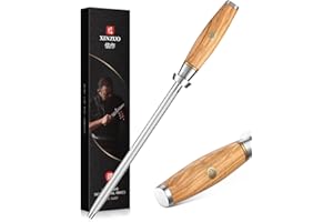 XINZUO Chaira de Diamante 36.2cm, Profesional Afilador de Esmeril Ovalada Sacapuntas Acero de Alto Carbono, Para Afilar Varios Cuchillos de Cocina -Mango de Madera de Olivo -Serie Lan