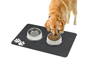 MACUNIN Dog Food Mat 40x60cm Super Absorbent Non Slip Pet Feeding Mat for Dog Cat and Small Animall Rubber Back Easy Clean Wash Dark Gray