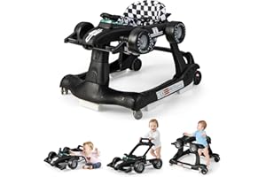 LIFEZEAL 4 in 1 Lauflernhilfe Baby, Höhenverstellbares & Klappbares Babywalker, Baby Gehfrei ab 6 Monate, Laufwagen mit einstellbarer Geschwindigkeit, Licht & Musik (schwarz)