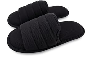 Ofoot męskie oddychające bawełniane płaskie kapcie z otwartym noskiem, pianka z pamięcią kształtu antypoślizgowe letnie sandały