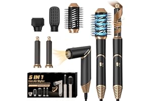 UKLISS 5 in 1 Hair Dryer Brush Air Styler with Air Curlers Auto Curling Wands Multi-use Blow Dryer 5 in 1 Airbrush Magic Styler Hair Styler Airstyler Hair Curler Straightening Brush Women Gifts, Black