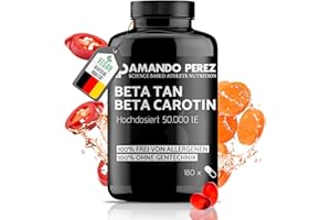 Amando Perez Beta Carotin 50.000 I.E. Depot Bräunungskapseln – 180 Softgels hochdosiert & vegan – Vorstufe von Vitamin A – ohne Gentechnik – Laborgeprüft in Deutschland