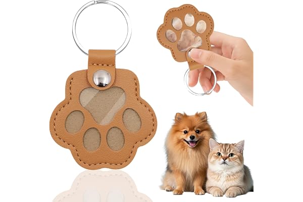 Boîte à Souvenirs pour Poils d'animaux de Compagnie, Porte-clés de Rangement en Fourrure de Chien, Porte-clés Souvenir en Cuir pour Poils d'animaux Domestiques, Cadeau Commémoratif (Marron Clair)