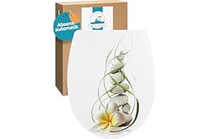 Calmwaters® WC Sitz mit Absenkautomatik Wellness-Motiv Plumeria, Thermoplast Toilettendeckel, abnehmbar, Top-Fix, universale O-Form, ovaler Toilettensitz, Komfort Klodeckel, Wellness-Dekor, 26LP5005