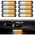 DIBMS LED Emergency Strobe Lights, 8x Amber White 6-LED Strobe Warning Flashing Lights for Car, Truck, Van, SUV & Off-Road Vehicles