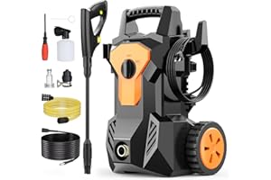 FOVENDI Nettoyeur Haute Pression avec Buse Réglable Pistolet 1600W 140Bar 420L/h Nettoyeur Haute Pression avec 8M Tuyau, 2M câble, Pot en Mousse pour Voiture Terrasse Jardin Irrigation