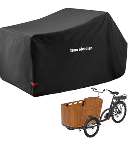 Bakfiets hoes - Fietshoes waterdicht van 600D Oxford weefsel, gelaste binnennaden, fietsgarage voor bakfiets afdekzeil driewieler fietsbeschermhoes tweesporig (Orange