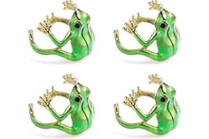 HJZHII HJZHI Set di 4 anelli a forma di rana, regolabili, per bambini, divertente anello verde a forma di rana, anello aperto, clip per orecchio, divertenti anelli per donne, regalo