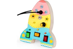 HOMCENT Busy Board für Kleinkinder mit Schalter, Montessori Spielzeug mit Knöpfen, Baby Activity Board aus Holz, Motorikspielzeug Sensorik Spielzeug für Jungen und Mädch