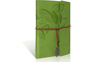 JOY & INSPIRATION Taccuino Diario in pelle Marrone Vintage con rilegatura a spirale Ricaricabile Diario di viaggio con Carta Kraft Fogli utilizzabile come blocco per Schizzi Quaderno Diario (A5 Verde chiaro)