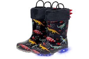 EUXTERPA Kids Wellies with Warm Fuzzy Lining, Light Up Glitter Winter Boots for Girls Boys, Handle it Easy on Wellington Waterproof Palying Boots