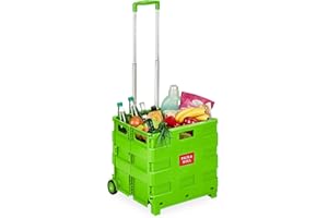 ‎RELAXDAYS Relaxdays Wózek na zakupy, składany wózek z kółkami i uchwytem teleskopowym, do 35 kg, składana pomoc przy zakupach, wózek na kółkach, zielony