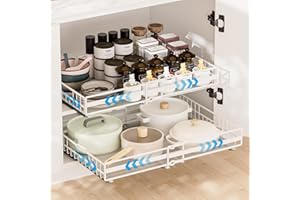 CARASTEK 2 Piezas Cajón Telescópico Cajones Extraibles Armario Cocina Cajón Deslizante Para Alacena Cajón de Cocina Extensible Organizador de Cajones Ancho Ajustable 31-50cm/32-52cm, Sin Taladrar