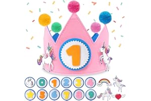 NCKIHRKK Geburtstagskrone Mädchen, Krone Geburtstag Auswechselbare Zahlen von 0-9, Filz Stoff Deko 1. Geburtstag Mädchen, Einhorn Deko 2. Geburtstag Mädchen, Geburtstagsdeko 3. Geburtstag Mädchen