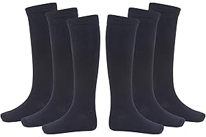 BAMU Back 2 School Unisex Kids Children 6 Pairs Knee High Plain Cotton Rich Socks