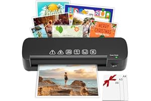 NAHKZNY Plastifieuse A4 Machine à Plastifier Thermique Plastifieuse à Chaud avec 15 Pochettes de Plastification 70-100 Microns pour A4 A5 A6 Photo Document pour Bureau Maison École Restaurant Noir