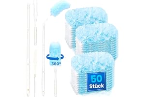 50 stycken dammmagneter, påfyllningspaket kompatibel med Swiffer – 360° dammvippset med vitt handtag och teleskopstång, dubbe