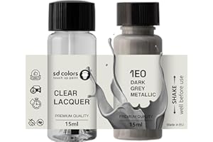 SD COLORS Pintura de retoque gris oscuro metálico 1E0, 15 ML, para reparación de arañazos, código de color 1E0, gris oscuro metálico (pinta+laca)
